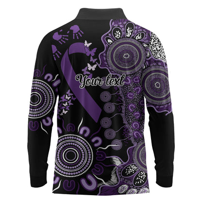 Memories Matter Alzheimers Support Personalised Long Sleeve Polo Shirt Aboriginal Ribbon Dot Painting