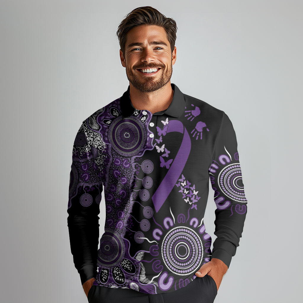 Memories Matter Alzheimers Support Personalised Long Sleeve Polo Shirt Aboriginal Ribbon Dot Painting