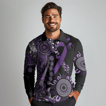 Memories Matter Alzheimers Support Personalised Long Sleeve Polo Shirt Aboriginal Ribbon Dot Painting