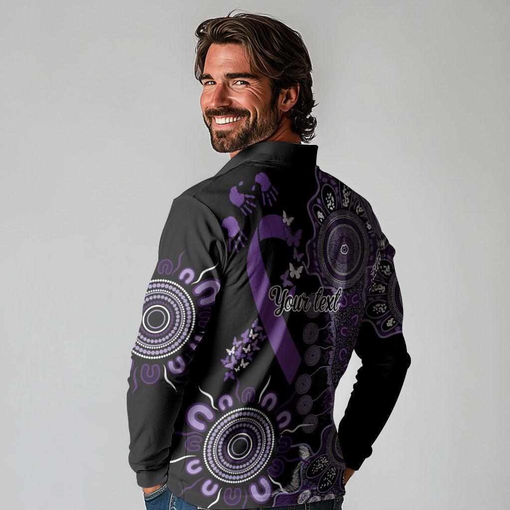 Memories Matter Alzheimers Support Personalised Long Sleeve Polo Shirt Aboriginal Ribbon Dot Painting