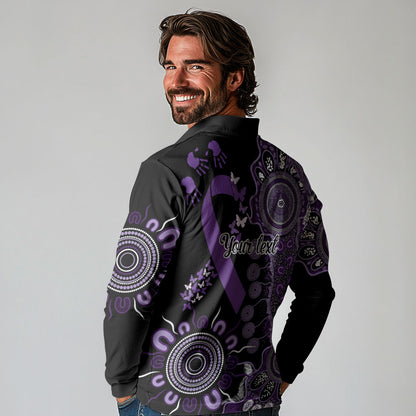 Memories Matter Alzheimers Support Personalised Long Sleeve Polo Shirt Aboriginal Ribbon Dot Painting