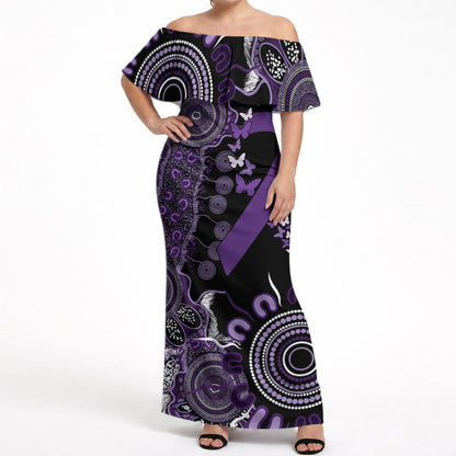 Memories Matter Alzheimers Support Personalised Off Shoulder Maxi Dress Aboriginal Ribbon Dot Painting