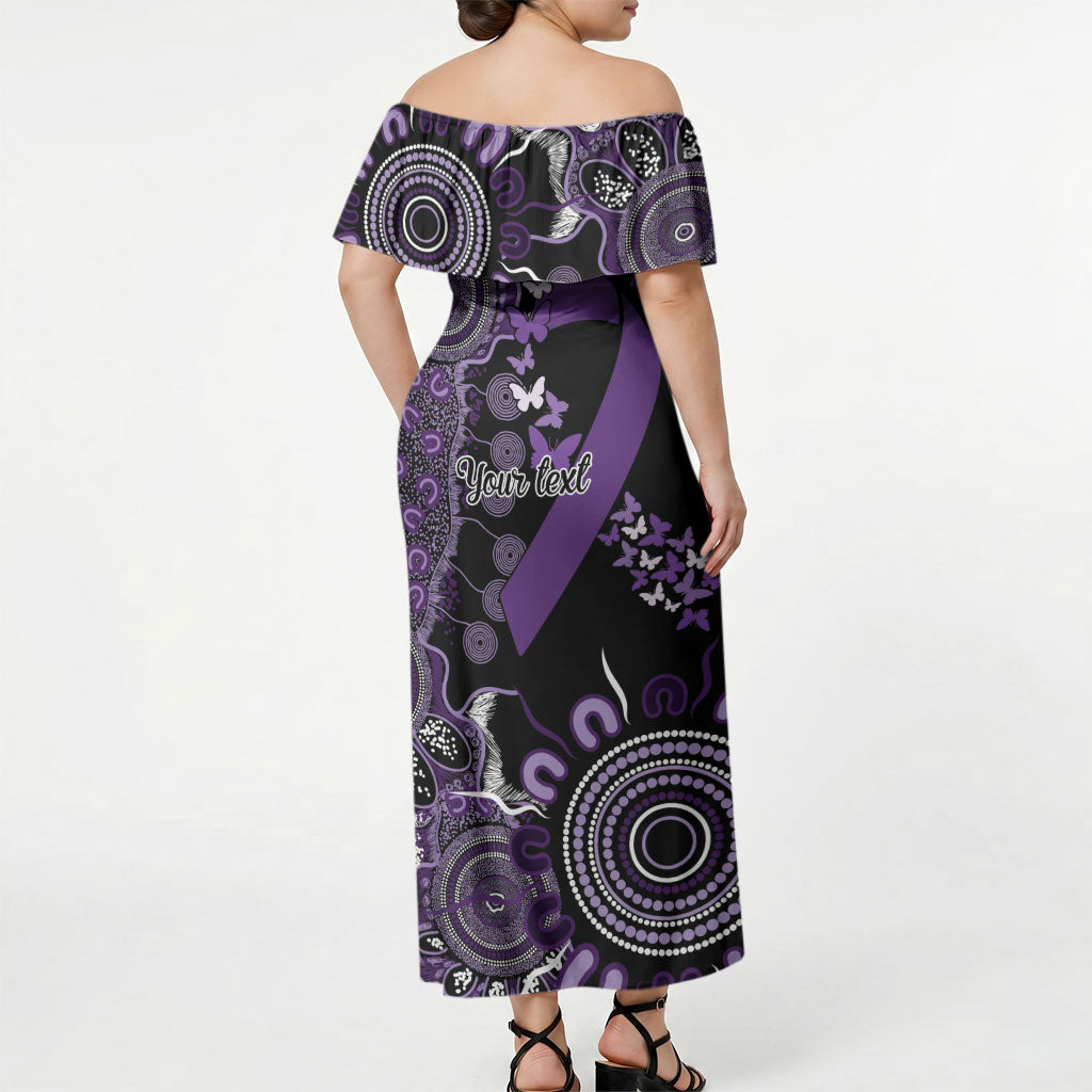 Memories Matter Alzheimers Support Personalised Off Shoulder Maxi Dress Aboriginal Ribbon Dot Painting