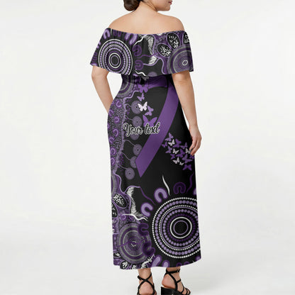 Memories Matter Alzheimers Support Personalised Off Shoulder Maxi Dress Aboriginal Ribbon Dot Painting
