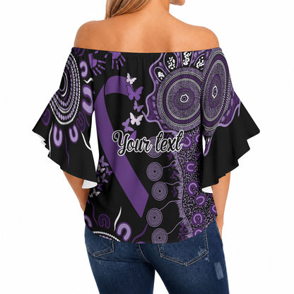 Memories Matter Alzheimers Support Personalised Off Shoulder Wrap Waist Top Aboriginal Ribbon Dot Painting