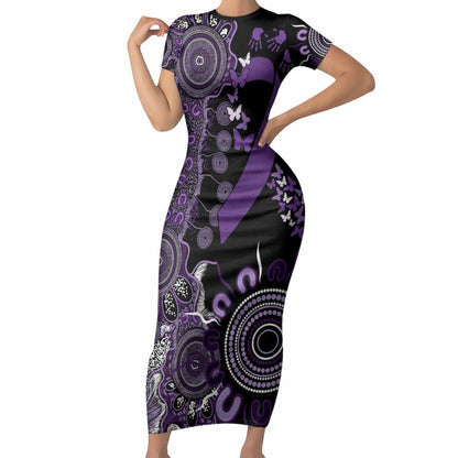 Memories Matter Alzheimers Support Personalised Short Sleeve Bodycon Dress Aboriginal Ribbon Dot Painting