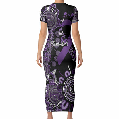 Memories Matter Alzheimers Support Personalised Short Sleeve Bodycon Dress Aboriginal Ribbon Dot Painting
