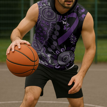 Memories Matter Alzheimers Support Personalised Sleeveless Hoodie Aboriginal Ribbon Dot Painting
