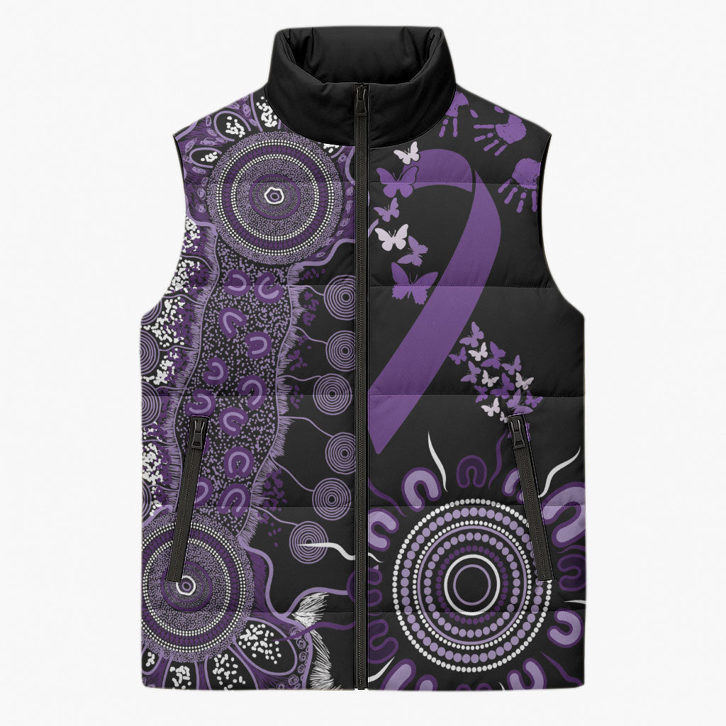 Memories Matter Alzheimers Support Personalised Sleeveless Puffer Jacket Aboriginal Ribbon Dot Painting