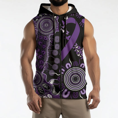 Memories Matter Alzheimers Support Personalised Sleeveless Zip Hoodie Aboriginal Ribbon Dot Painting