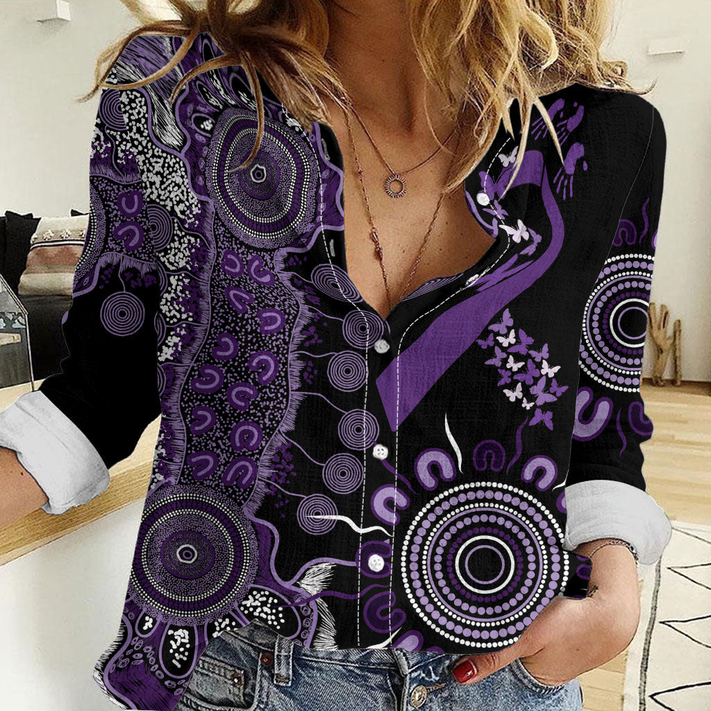 Memories Matter Alzheimers Support Personalised Women Casual Shirt Aboriginal Ribbon Dot Painting