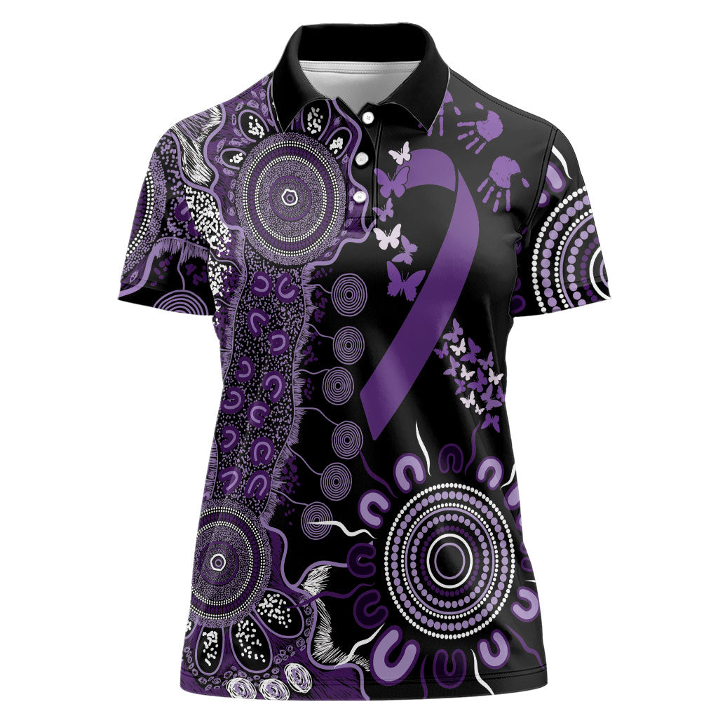 Memories Matter Alzheimers Support Personalised Women Polo Shirt Aboriginal Ribbon Dot Painting