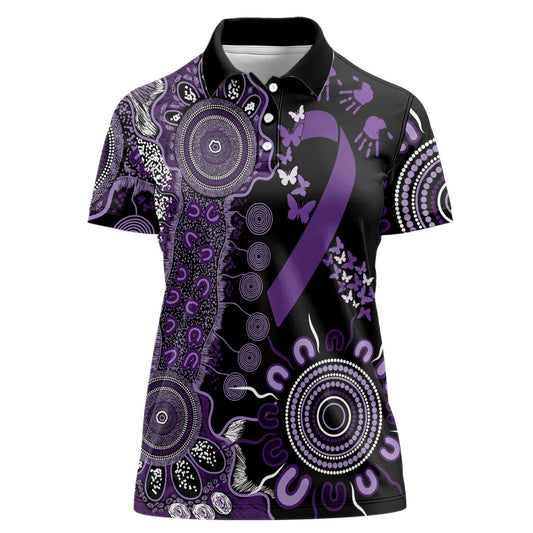 Memories Matter Alzheimers Support Personalised Women Polo Shirt Aboriginal Ribbon Dot Painting