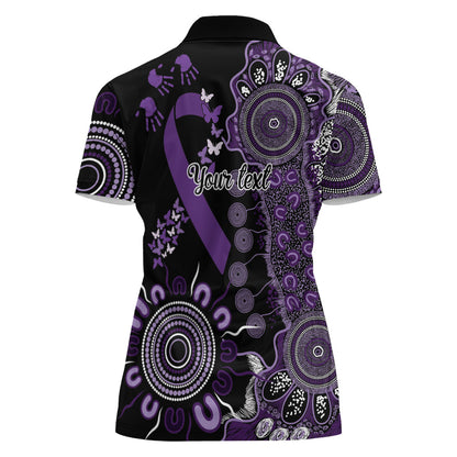 Memories Matter Alzheimers Support Personalised Women Polo Shirt Aboriginal Ribbon Dot Painting