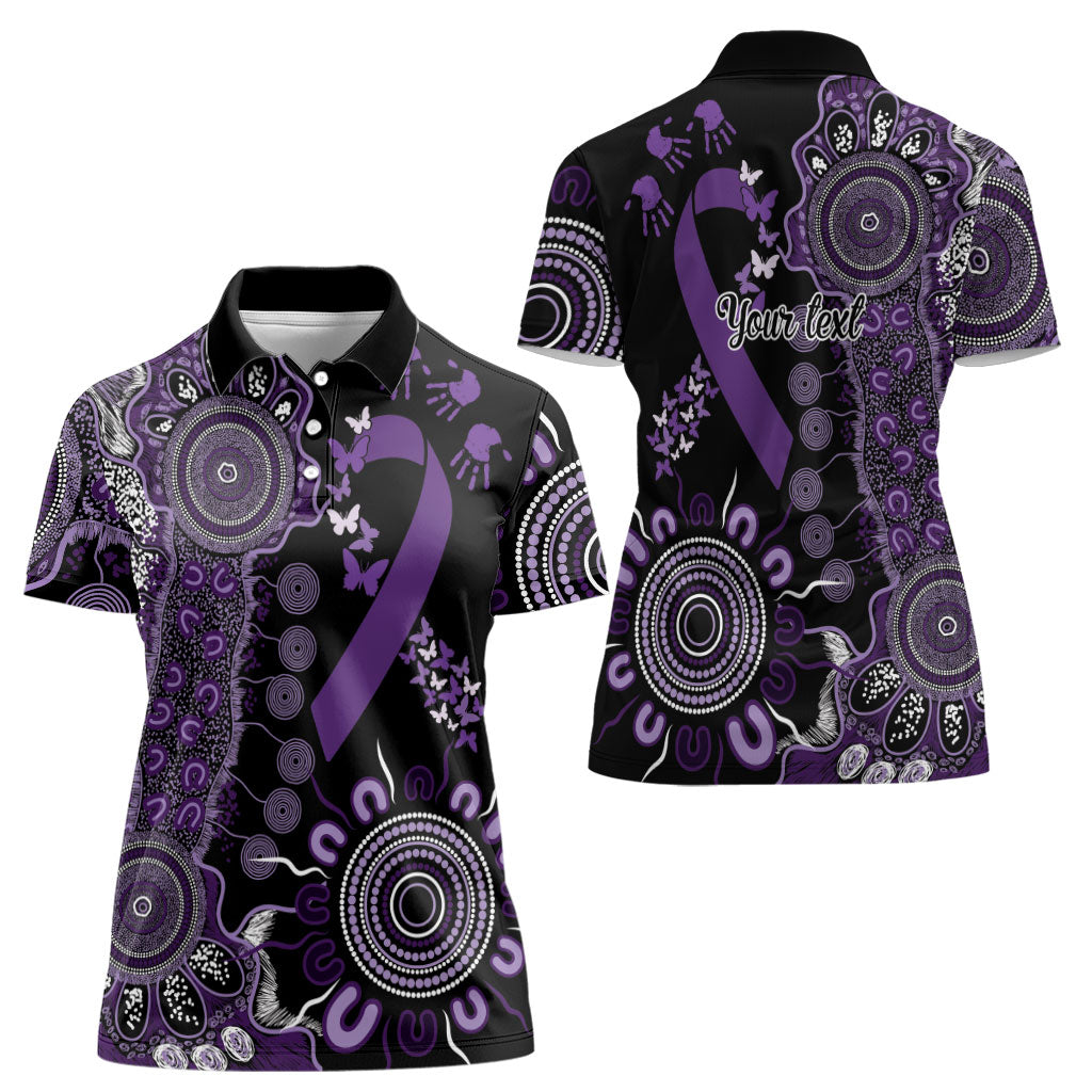 Memories Matter Alzheimers Support Personalised Women Polo Shirt Aboriginal Ribbon Dot Painting