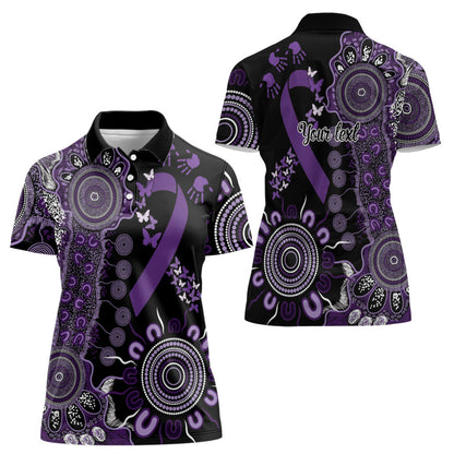 Memories Matter Alzheimers Support Personalised Women Polo Shirt Aboriginal Ribbon Dot Painting