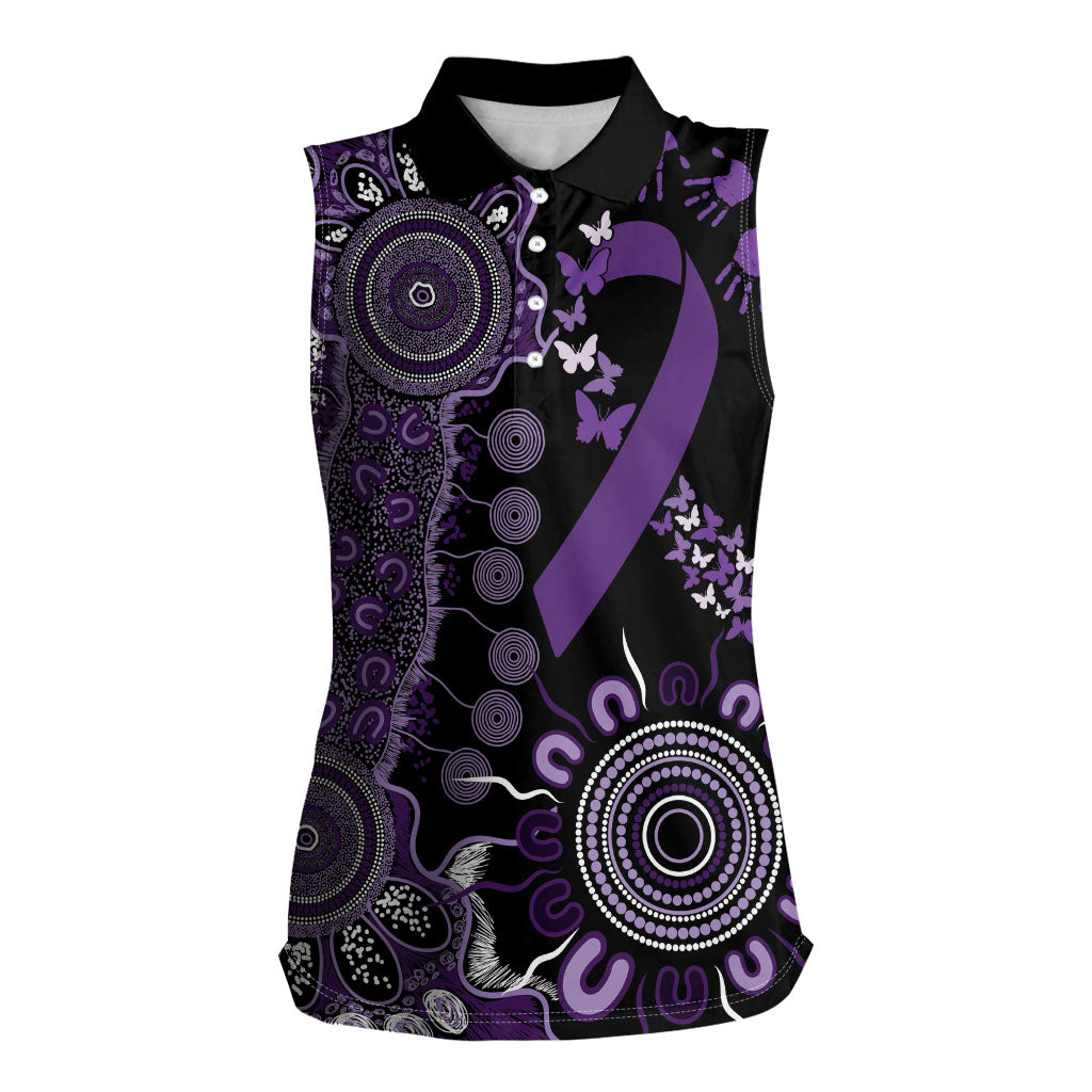 Memories Matter Alzheimers Support Personalised Women Sleeveless Polo Shirt Aboriginal Ribbon Dot Painting