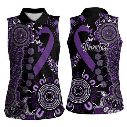 Memories Matter Alzheimers Support Personalised Women Sleeveless Polo Shirt Aboriginal Ribbon Dot Painting
