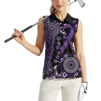 Memories Matter Alzheimers Support Personalised Women Sleeveless Polo Shirt Aboriginal Ribbon Dot Painting