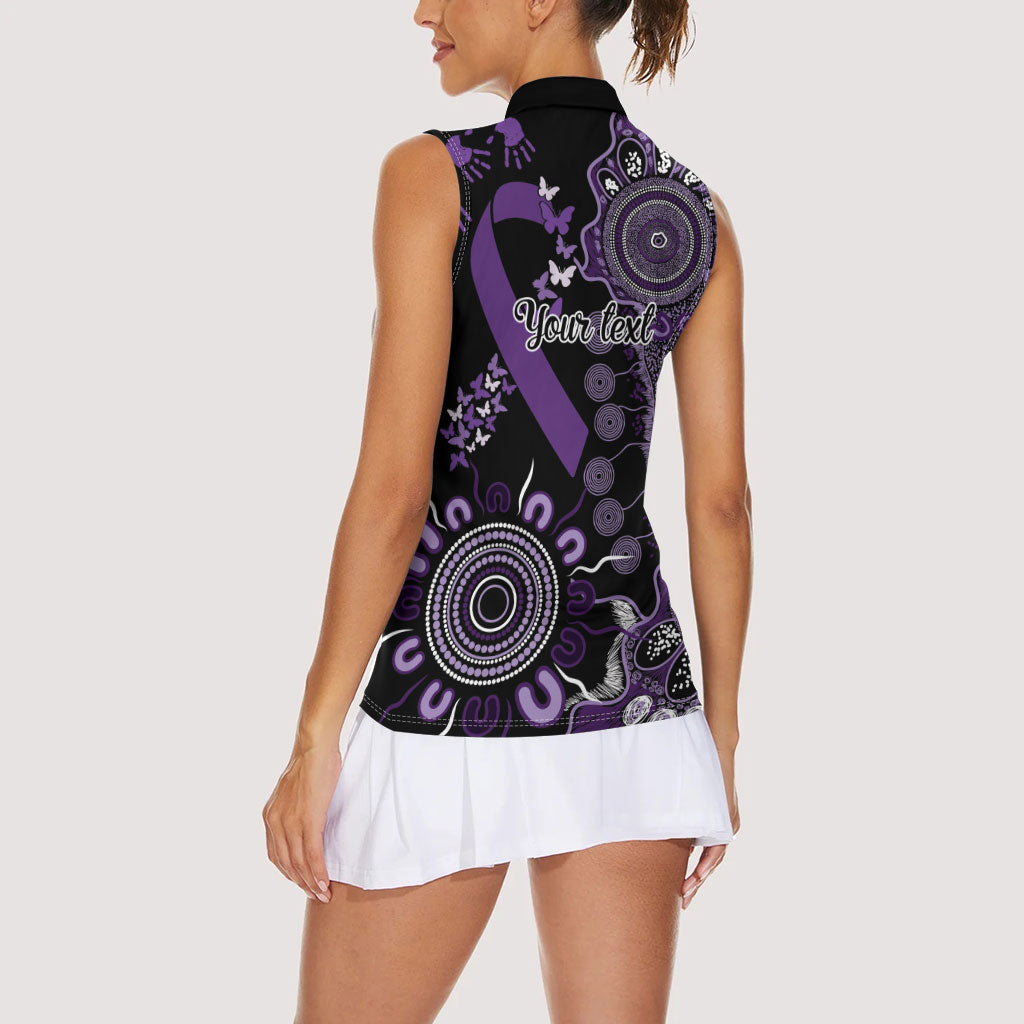 Memories Matter Alzheimers Support Personalised Women Sleeveless Polo Shirt Aboriginal Ribbon Dot Painting