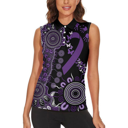 Memories Matter Alzheimers Support Personalised Women Sleeveless Polo Shirt Aboriginal Ribbon Dot Painting