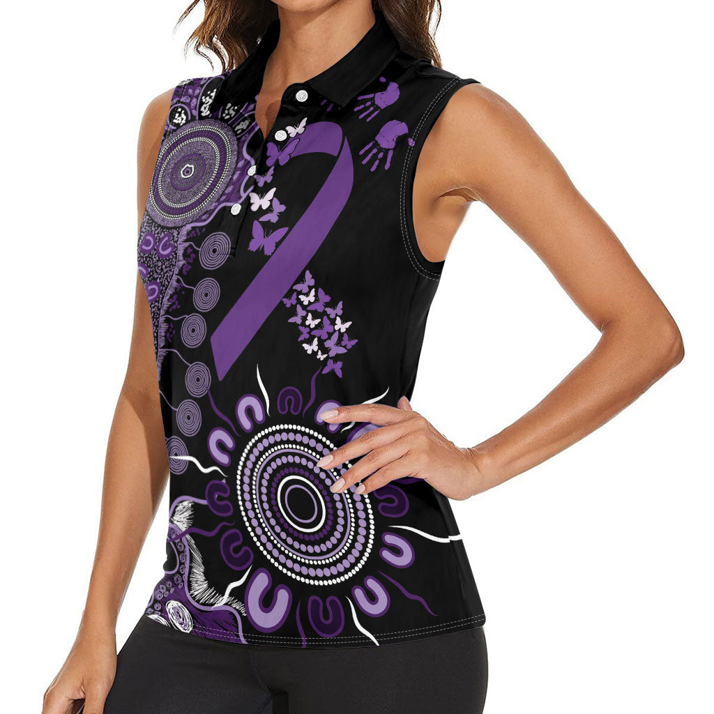 Memories Matter Alzheimers Support Personalised Women Sleeveless Polo Shirt Aboriginal Ribbon Dot Painting