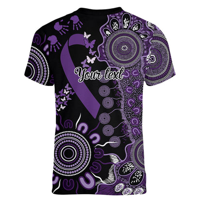 Memories Matter Alzheimers Support Personalised Women V-Neck T-Shirt Aboriginal Ribbon Dot Painting