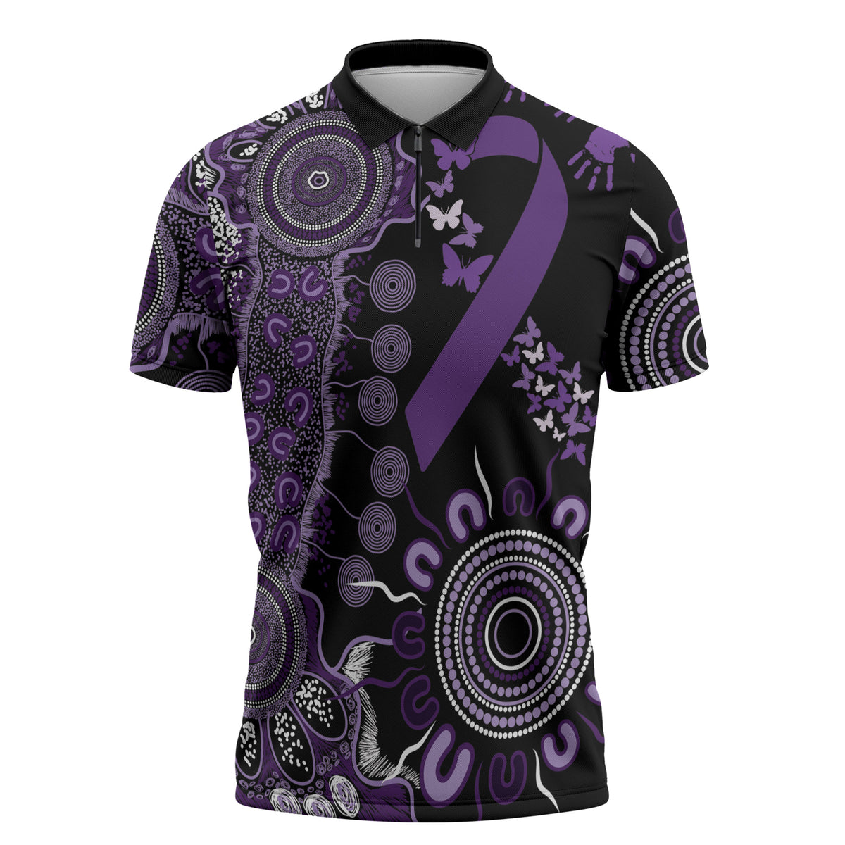 Memories Matter Alzheimers Support Personalised Zipper Polo Shirt Aboriginal Ribbon Dot Painting