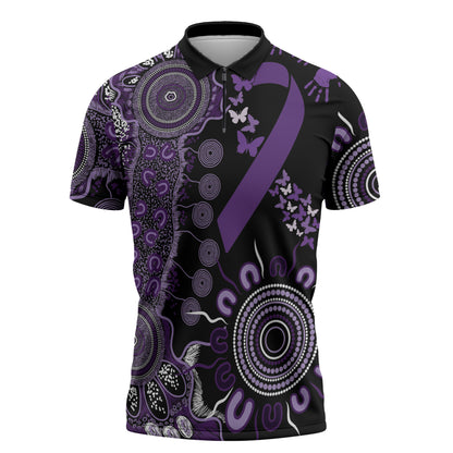Memories Matter Alzheimers Support Personalised Zipper Polo Shirt Aboriginal Ribbon Dot Painting