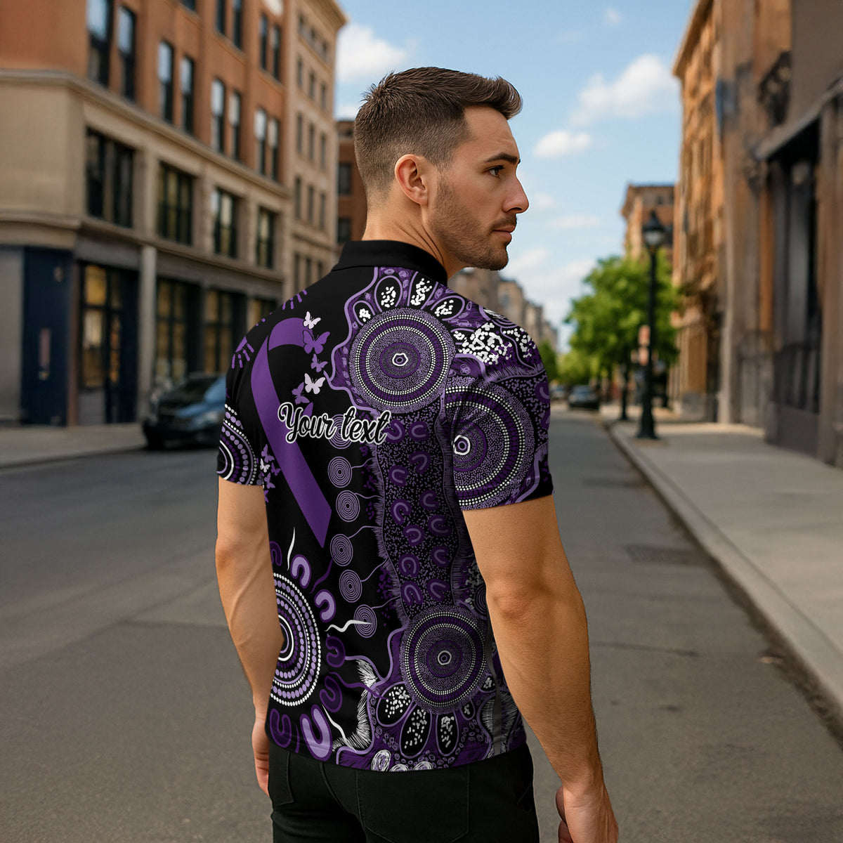 Memories Matter Alzheimers Support Personalised Zipper Polo Shirt Aboriginal Ribbon Dot Painting