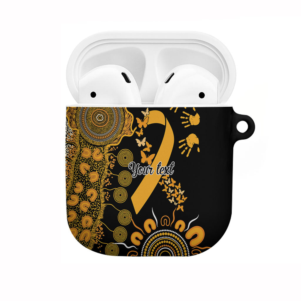 Hope For Childhood Cancer Support Personalised AirPods Case Aboriginal Gold Ribbon Dot Painting