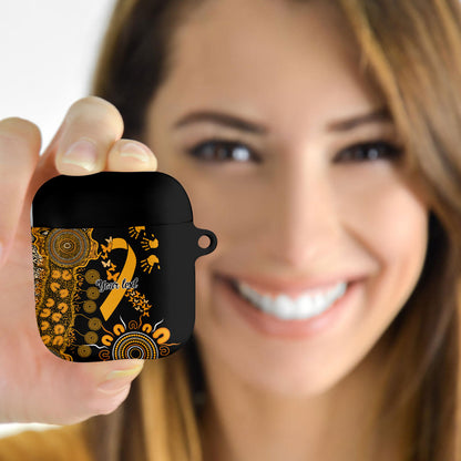 Hope For Childhood Cancer Support Personalised AirPods Case Aboriginal Gold Ribbon Dot Painting