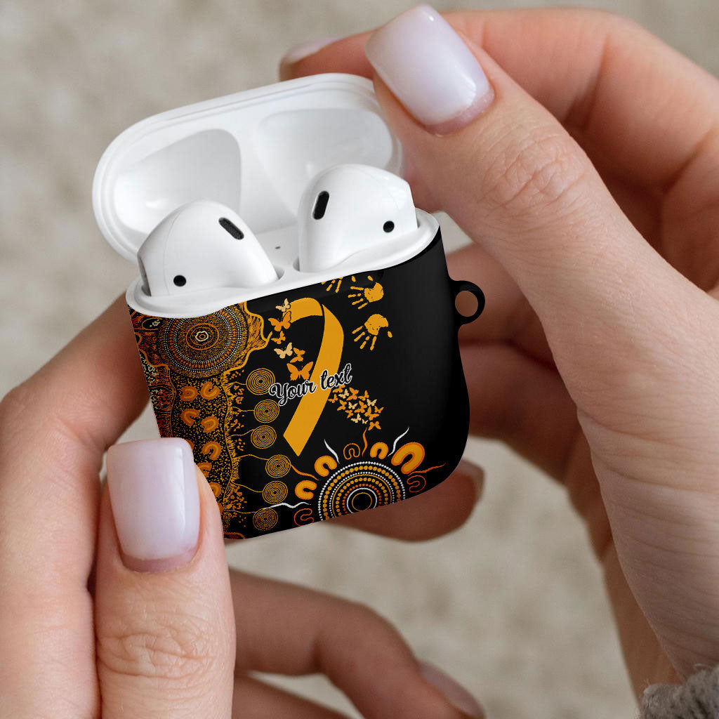 Hope For Childhood Cancer Support Personalised AirPods Case Aboriginal Gold Ribbon Dot Painting