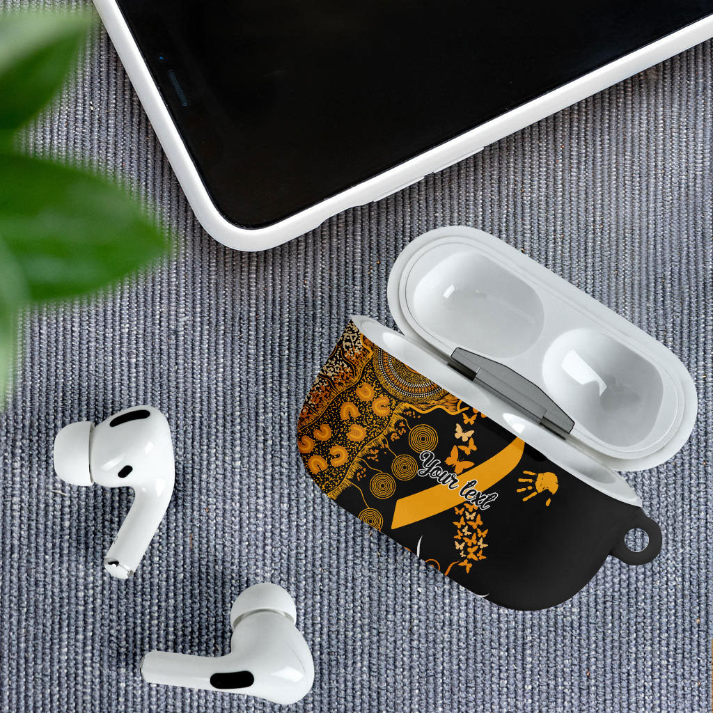 Hope For Childhood Cancer Support Personalised AirPods Case Aboriginal Gold Ribbon Dot Painting
