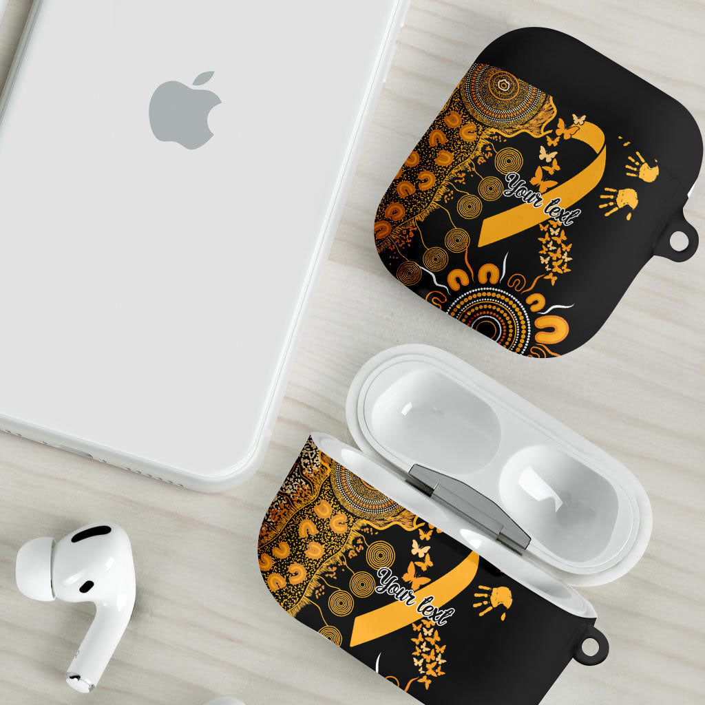Hope For Childhood Cancer Support Personalised AirPods Case Aboriginal Gold Ribbon Dot Painting
