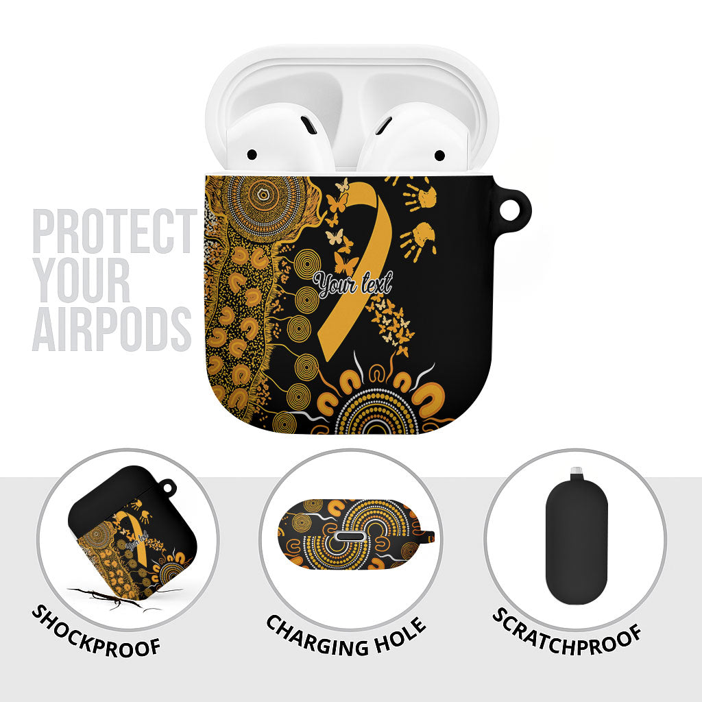 Hope For Childhood Cancer Support Personalised AirPods Case Aboriginal Gold Ribbon Dot Painting