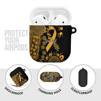 Hope For Childhood Cancer Support Personalised AirPods Case Aboriginal Gold Ribbon Dot Painting