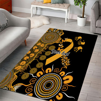 Hope For Childhood Cancer Support Personalised Area Rug Aboriginal Gold Ribbon Dot Painting