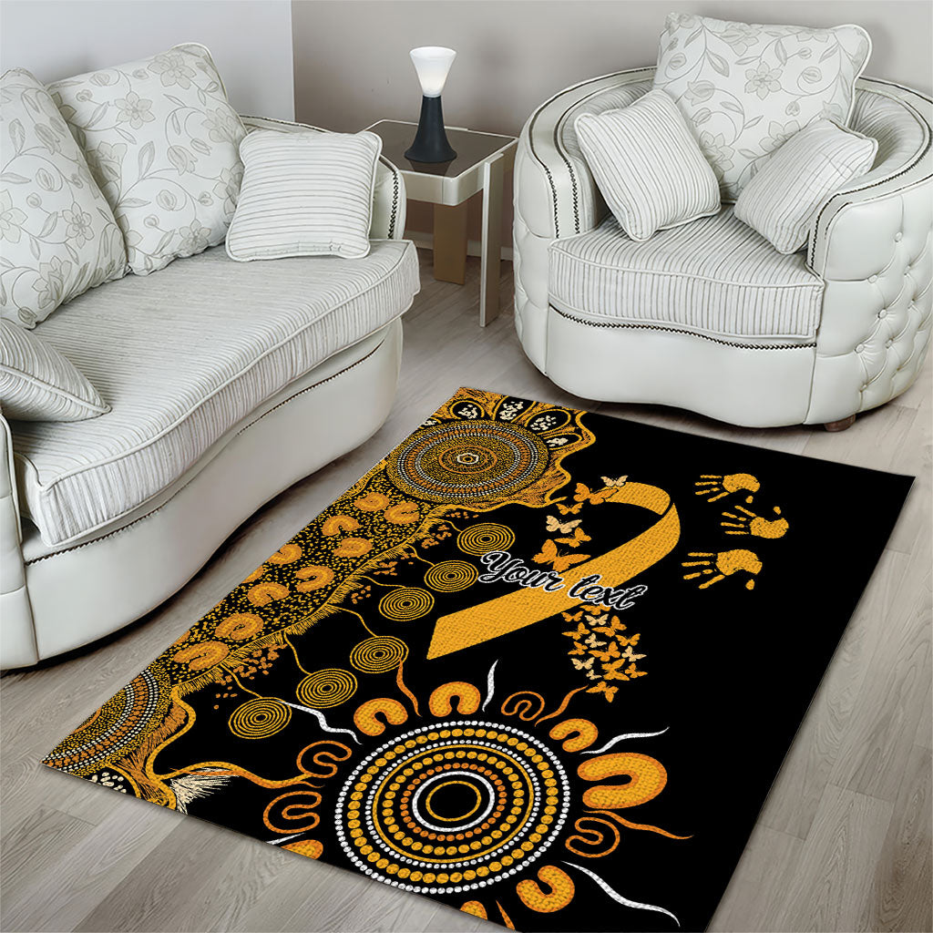 Hope For Childhood Cancer Support Personalised Area Rug Aboriginal Gold Ribbon Dot Painting