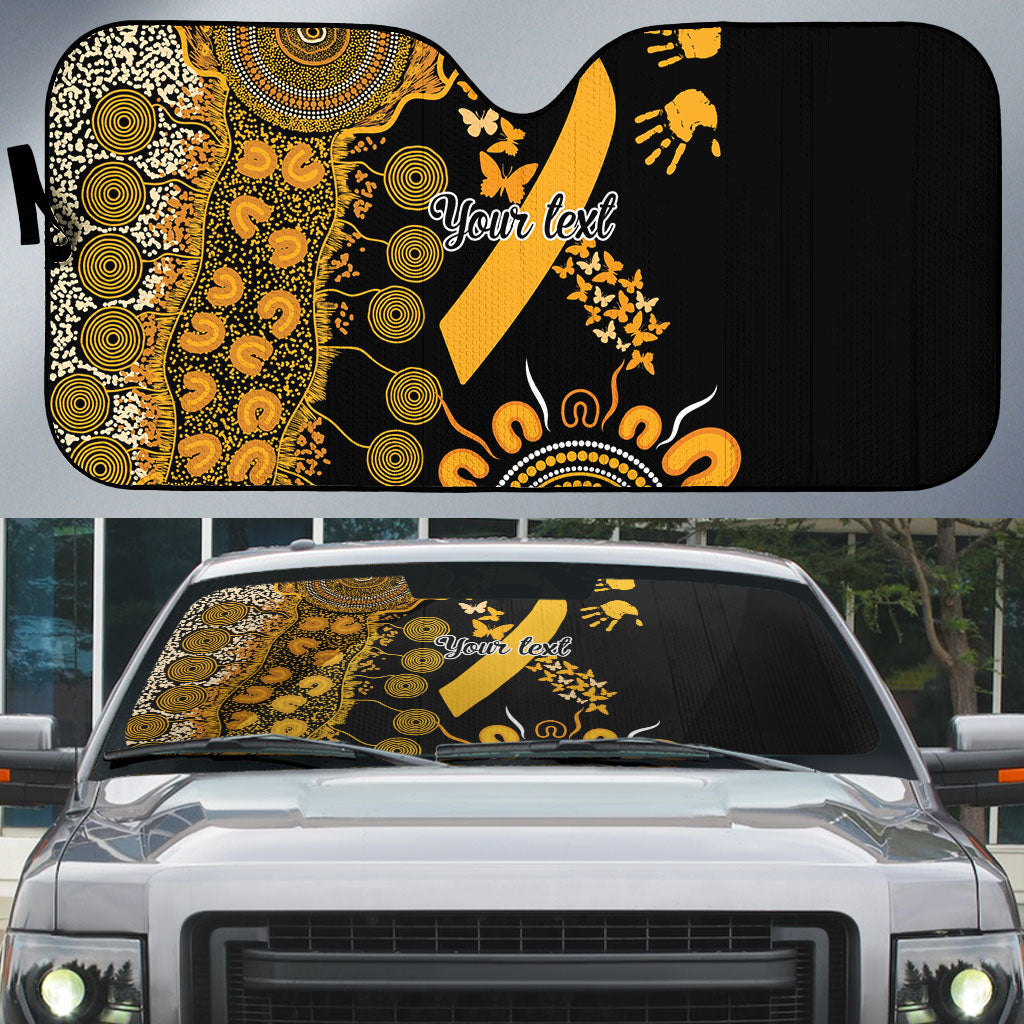 Hope For Childhood Cancer Support Personalised Auto Sun Shade Aboriginal Gold Ribbon Dot Painting