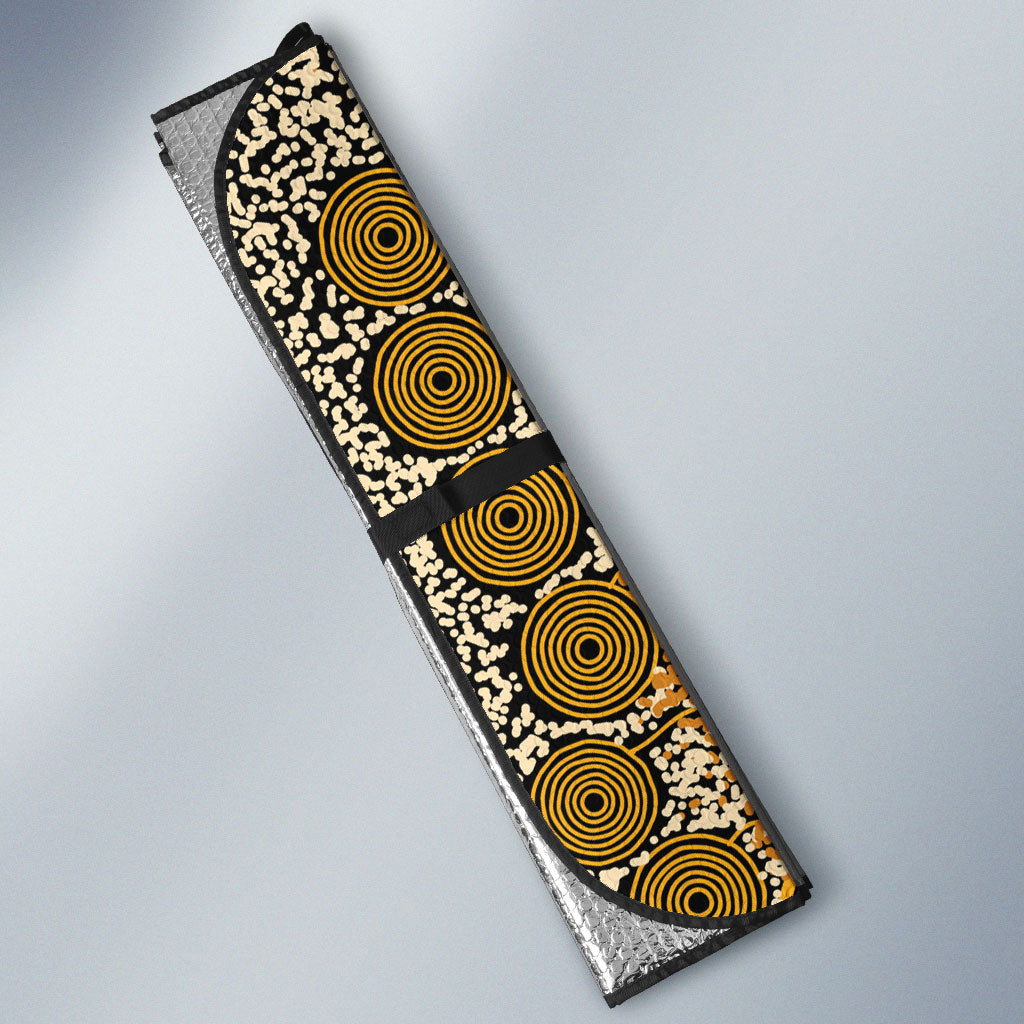 Hope For Childhood Cancer Support Personalised Auto Sun Shade Aboriginal Gold Ribbon Dot Painting