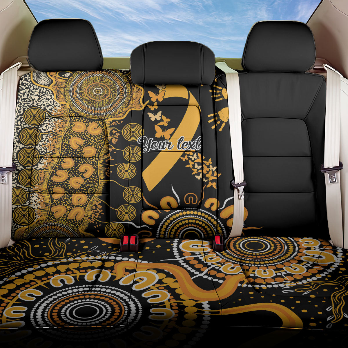 Hope For Childhood Cancer Support Personalised Back Car Seat Cover Aboriginal Gold Ribbon Dot Painting