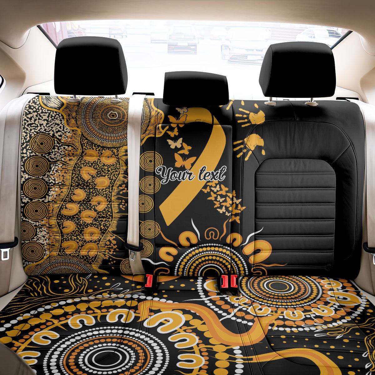 Hope For Childhood Cancer Support Personalised Back Car Seat Cover Aboriginal Gold Ribbon Dot Painting