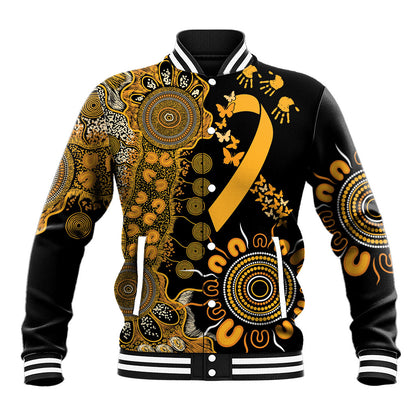 Hope For Childhood Cancer Support Personalised Baseball Jacket Aboriginal Gold Ribbon Dot Painting