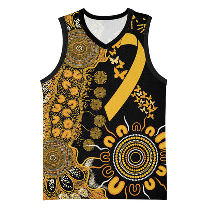 Hope For Childhood Cancer Support Personalised Basketball Jersey Aboriginal Gold Ribbon Dot Painting