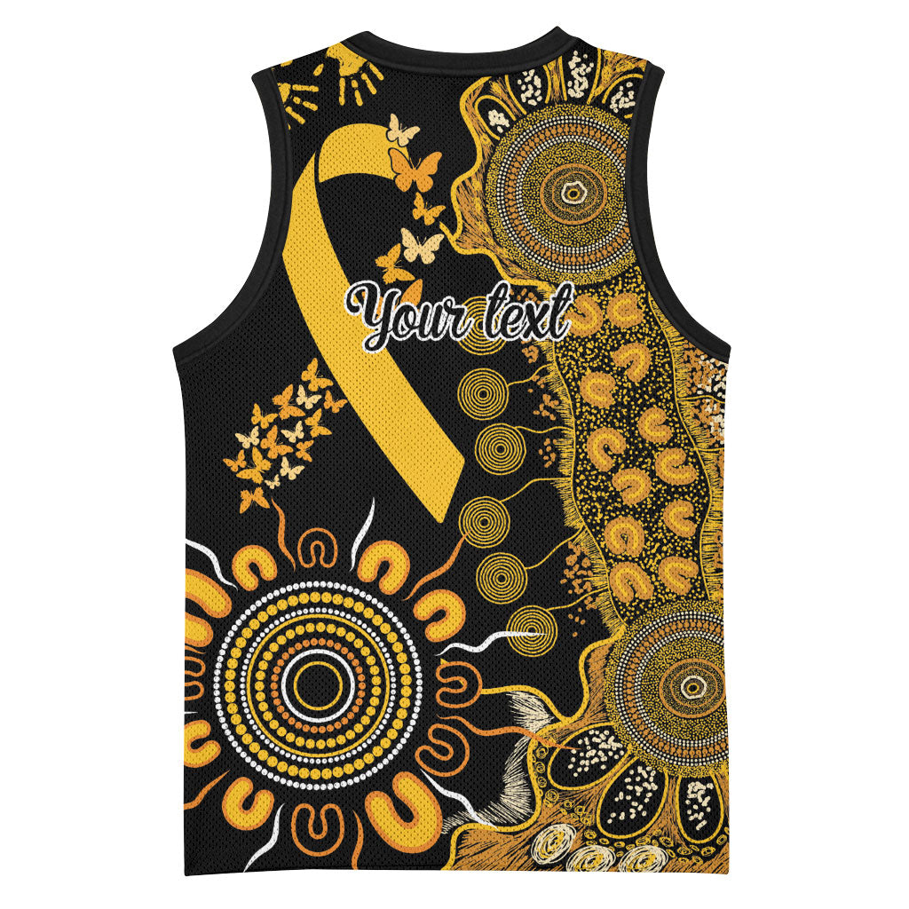 Hope For Childhood Cancer Support Personalised Basketball Jersey Aboriginal Gold Ribbon Dot Painting