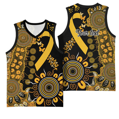 Hope For Childhood Cancer Support Personalised Basketball Jersey Aboriginal Gold Ribbon Dot Painting