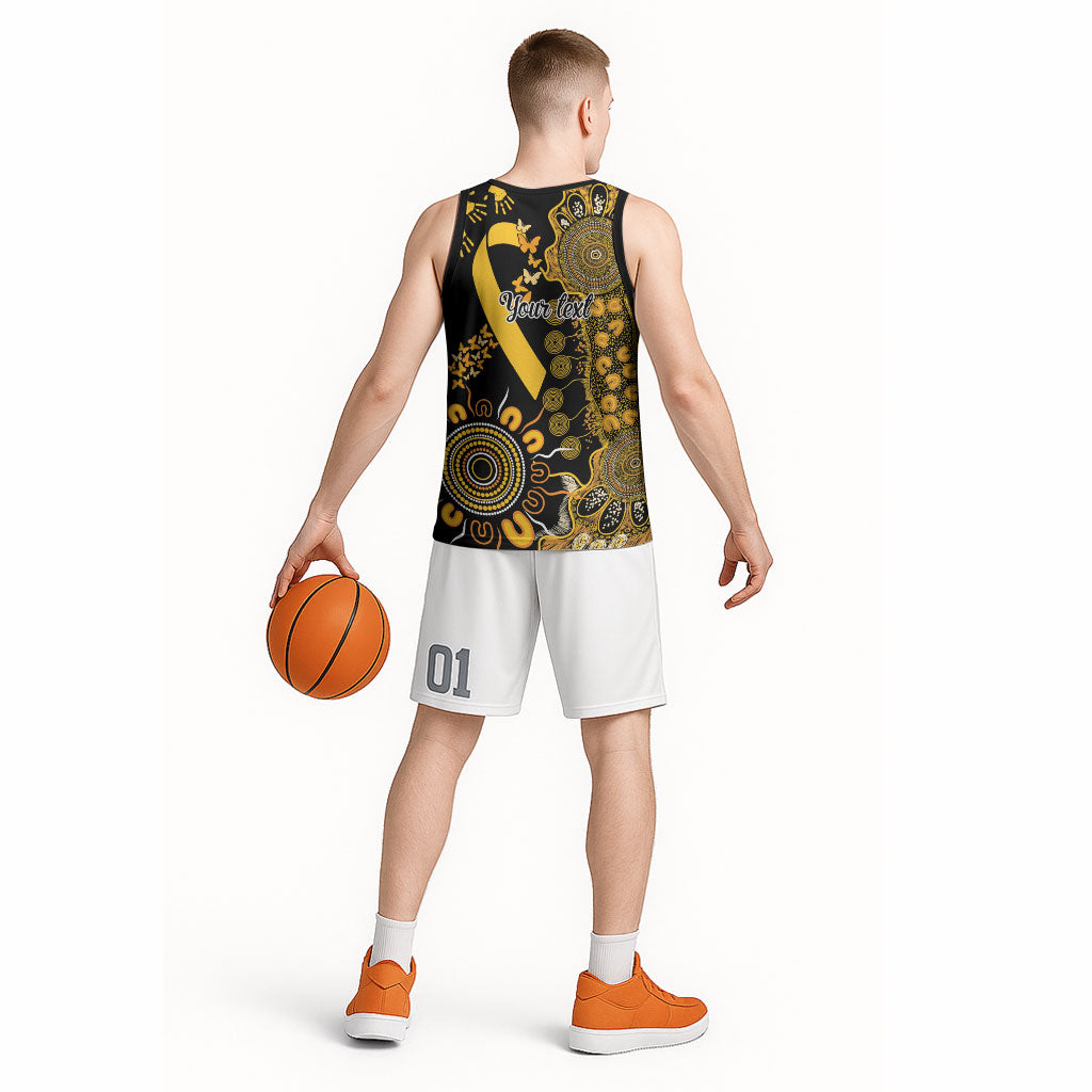 Hope For Childhood Cancer Support Personalised Basketball Jersey Aboriginal Gold Ribbon Dot Painting