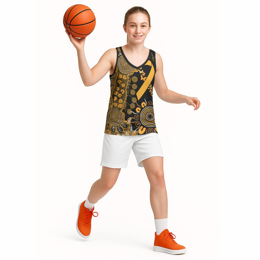 Hope For Childhood Cancer Support Personalised Basketball Jersey Aboriginal Gold Ribbon Dot Painting