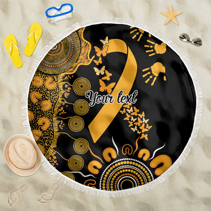 Hope For Childhood Cancer Support Personalised Beach Blanket Aboriginal Gold Ribbon Dot Painting